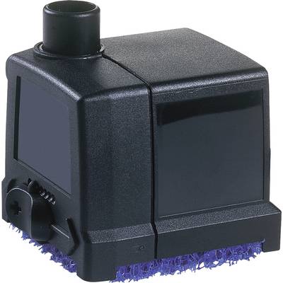 Eine kleine schwarze Aquarienpumpe mit Filter, entwickelt zur Wasserzirkulation und Belüftung, mit robuster rechteckiger Form.