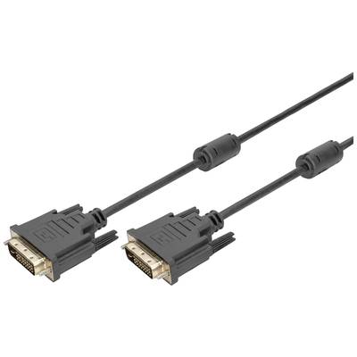 Schwarzes DVI-Kabel mit zwei Steckern, verwendet für die Verbindung von Monitoren mit Computern, um digitale Videosignale zu übertragen.