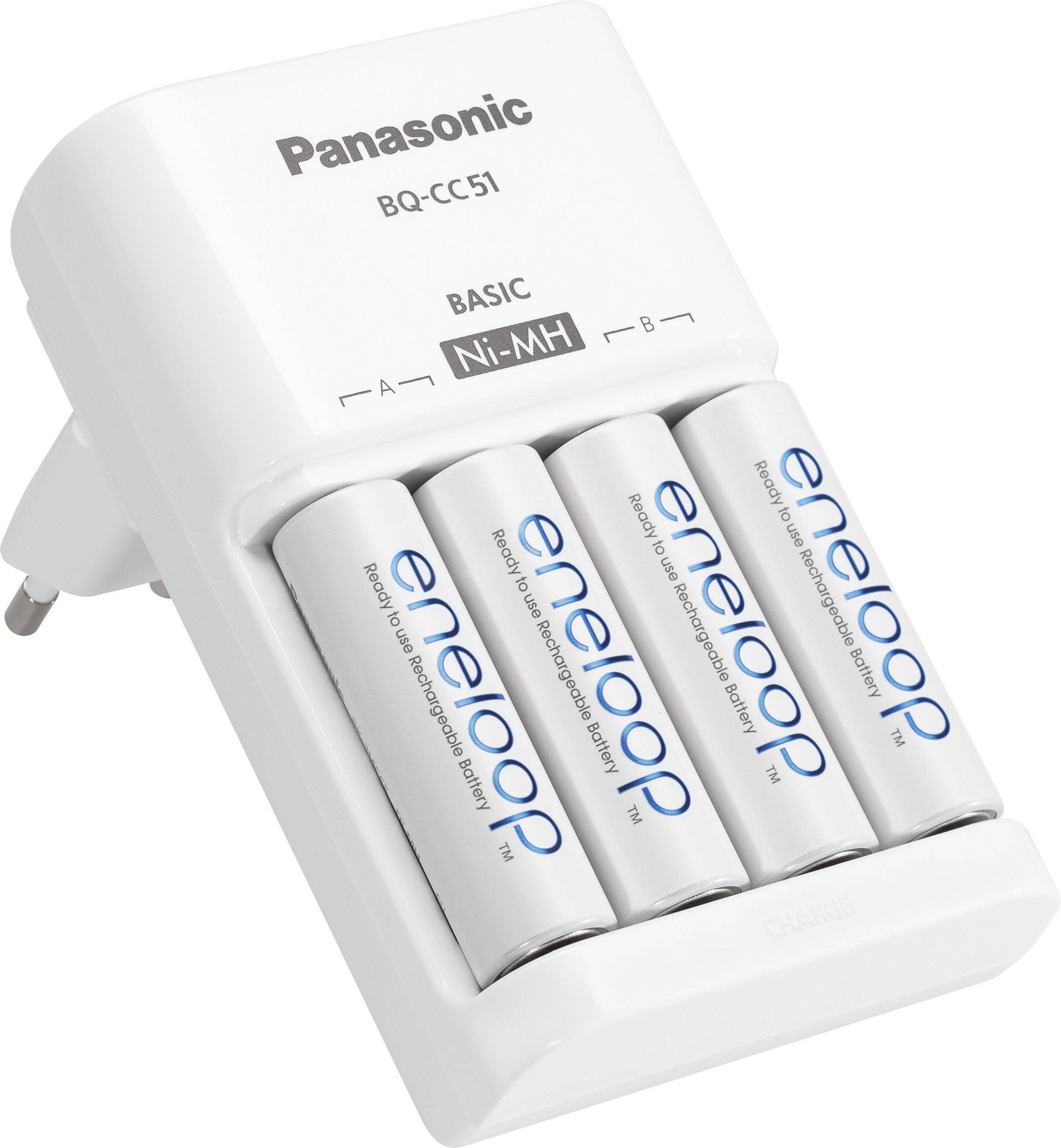Panasonic BQ CC51 + 4x eneloop AA Rundzellen Ladegerät inkl ENELOOP USB Ladegerät BQ CC61 weiß für 2 oder 4 Akkus Mignon