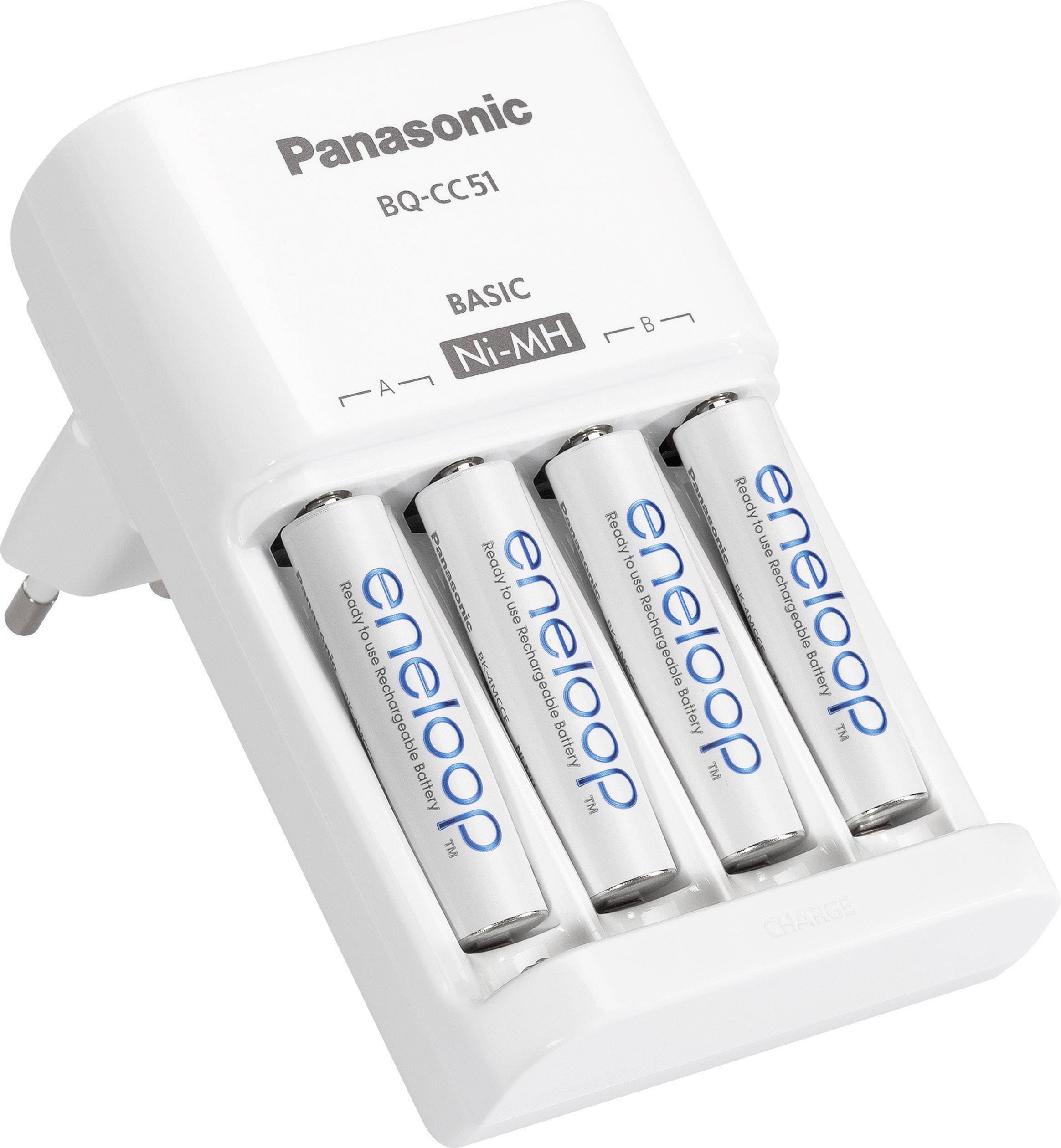 Panasonic BQ CC51 + 4x eneloop AAA Rundzellen Ladegerät inkl K KJ55MCC40E | Eneloop Akkuladegerät für NiMH Akku, AA | RS