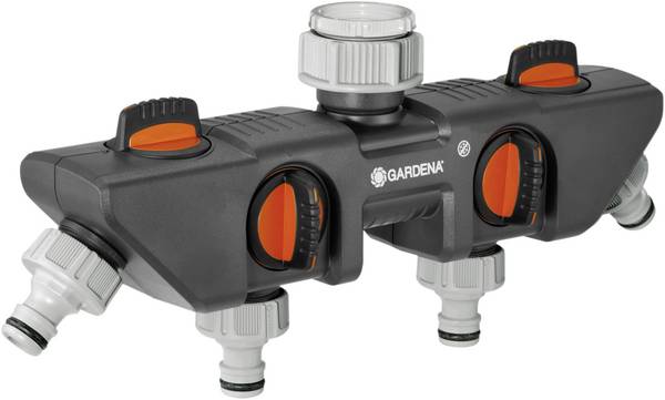 GARDENA 08194-20 4-Wege-Verteiler Steckkupplung, 26,44 mm (3/4") AG, 33,25 mm (1") AG mit Regulierventil