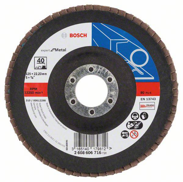 Bosch Accessories 2608606716 2608606716 Fächerschleifscheibe Durchmesser 125 mm Bohrungs-Ø 22.23 mm Körnung (num) 40 Metall 1 St.