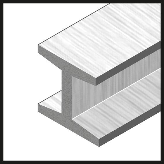 Stahlträger in I-Profil, seitlich aufgenommen, zeigt die Struktur und Dicke von Stahlmaterial für Bauzwecke.