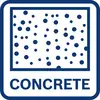 'Grafisches Symbol von Beton, dargestellt als Rechteck mit Punkten unterschiedlicher Größe.'