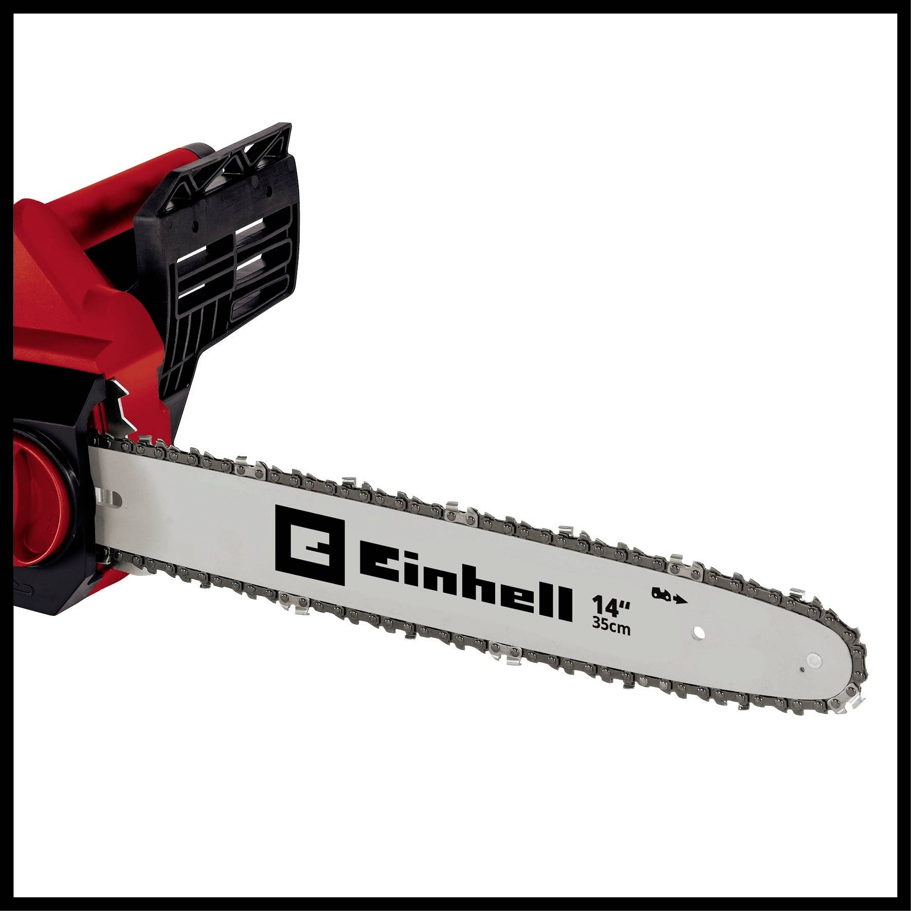 Kettensäge mit grauem 35 cm Schwert und dem Logo 'Einhell'.