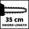 'Silhouette einer Kettensäge, Länge des Sägeblatts: 35 cm.'