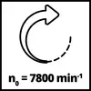 Pfeilsymbol zeigt einen kreisförmigen Bewegungsablauf. Text darunter: 'n₀ = 7800 min⁻¹', Hinweis auf Rotationsgeschwindigkeit.