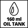 '160 ml Öltank' mit Tropfensymbol in einem schwarzen Rahmen dargestellt.