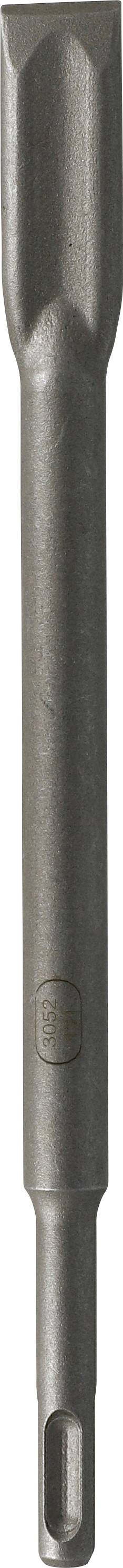 Ein Metallbohraufsatz mit sechskantigem Schaft und geschlitzter Spitze, vertikal auf einem einfachen Hintergrund dargestellt.