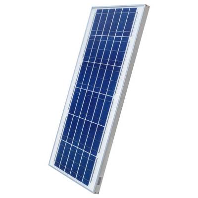 Ein einzelnes Solarpanel in schräger Ansicht zeigt rechteckige, blaue Sonnenkollektoren in einem silbernen Rahmen.