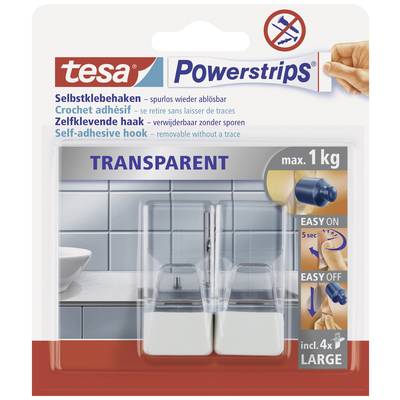 tesa POWERSTRIPS® Klebehaken Large  Transparent, Weiß Inhalt: 2 St.