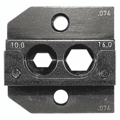 Metallwerkzeug mit zwei Sechskantöffnungen, gekennzeichnet mit '10.0' und '16.0', zur Größenbestimmung oder Bearbeitung.