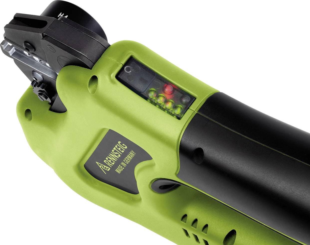 Grüner kabelloser Winkelschleifer mit schwarzem Griff und LED-Anzeige; Herstellername 'AGPTEK'.