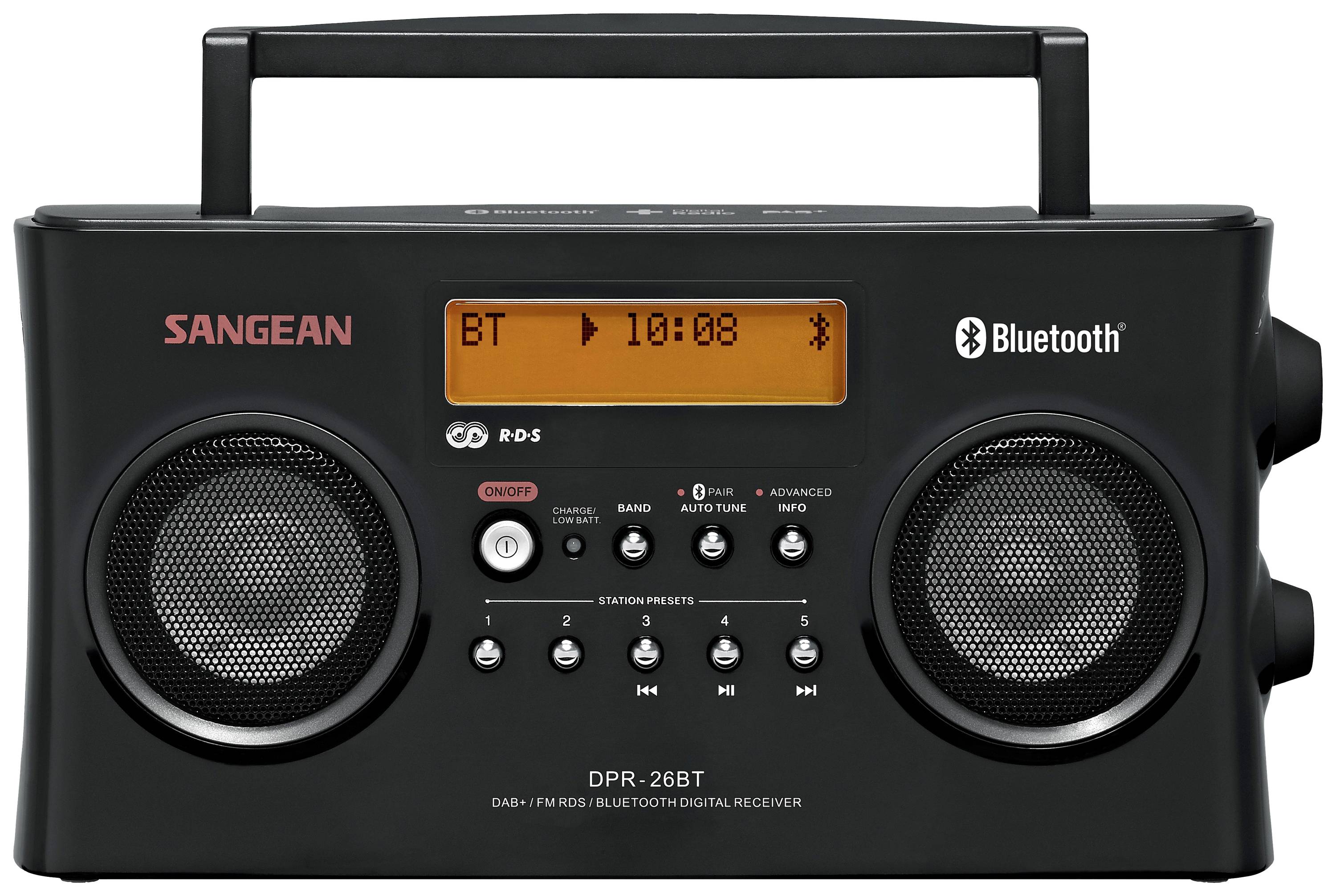 Sangean DPR-26 BT Kofferradio DAB+, UKW AUX, Bluetooth® Akku-Ladefunktion Schwarz