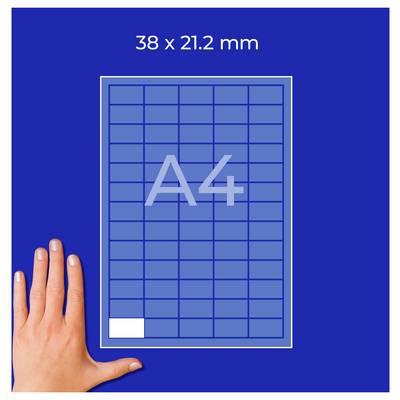 A4-Vorlage mit Maßangabe '38 x 21,2 mm', kariertem Rechteck und Hand als Größenvergleich.