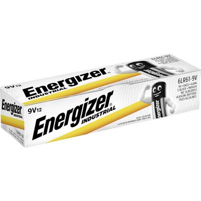 Energizer 9V Alkaline-Batteriepackung mit Logo und ikonischem Batterie-Maskottchen auf der Verpackung.