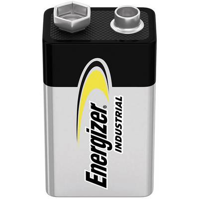 Batterie im rechteckigen Design, Typ: 9 Volt, mit 'Energizer Industrial' Logo und gelbem Blitzsymbol auf der Vorderseite.