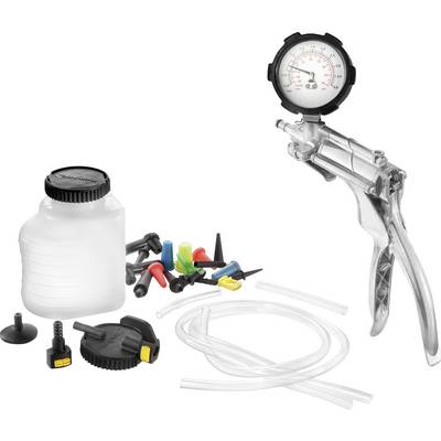 Manometer-Kit mit Handpumpe, Schläuchen und Zubehörteilen zur Druckmessung und Entlüftung von Bremssystemen in Fahrzeugen.