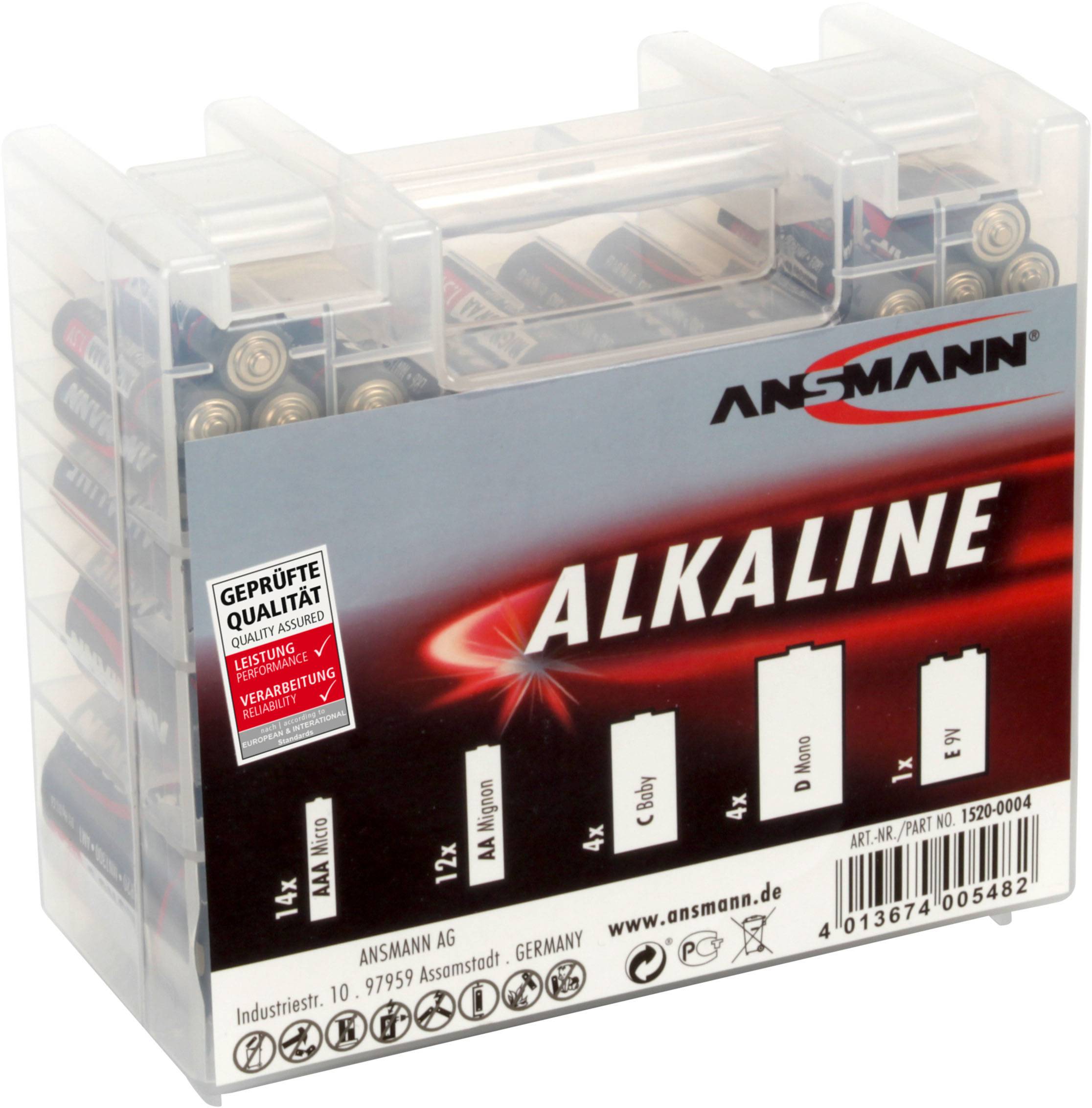 ANSMANN 35er-Vorratsbatteriebox, 14 x Micro-AAA, 12 x Mignon-AA, 4 x Baby-C, 4 x Mono-D, 1 x 9V-E-Bl