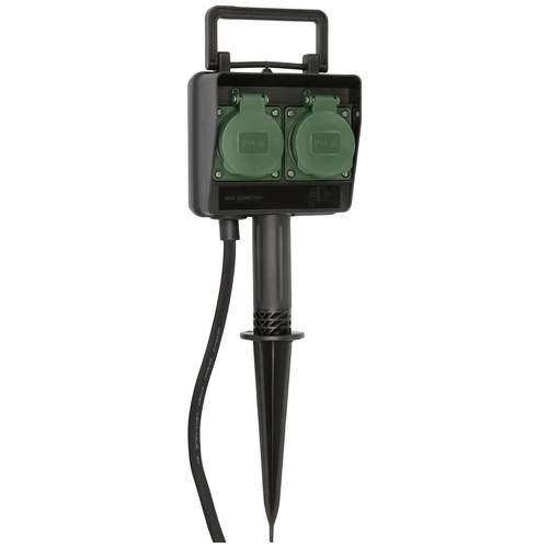 Brennenstuhl 1154430 Gartensteckdose 2fach Schwarz, Grün mit Erdspieß