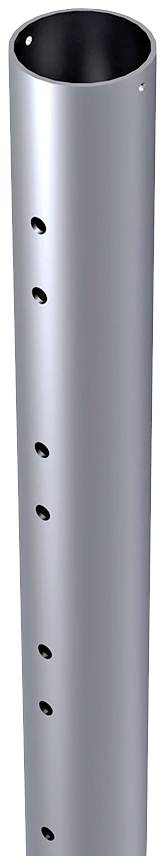 Ein silbernes Metallrohr mit regelmäßigen, vertikal angeordneten Löchern.