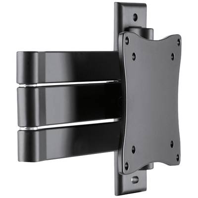 Schwarze TV-Wandhalterung mit beweglichem Arm und mehreren Schraubenlöchern zur Befestigung an Wand und Fernseher.