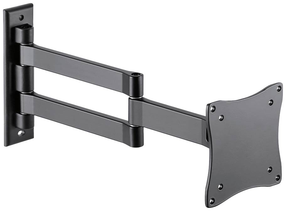 Schwenkbare TV-Halterung aus Metall mit flexiblen Gelenkarmen und einer rechteckigen Montageplatte für die Wandbefestigung.