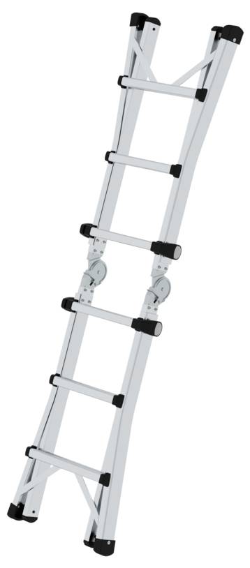 Teleskopleiter aus Metall, verstellbar und zusammenklappbar, freistehend. Ideal für vielseitigen Einsatz bei Arbeiten in der Höhe.