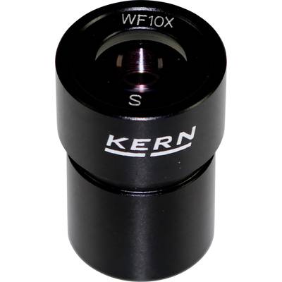 Ein schwarzes Mikroskop-Okular mit der Aufschrift 'KERN WF10X', zeigt die Vergrößerungsstärke und Marke.