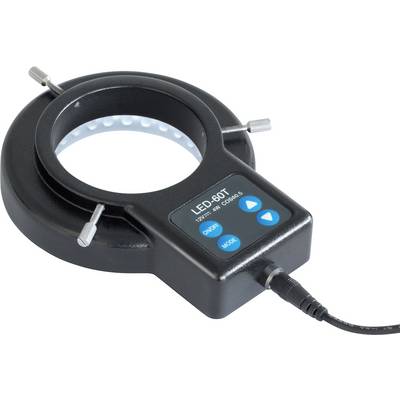 'Lampenring für Mikroskop, LED-60T Modell, mit Tasten für Helligkeitsanpassung. Verbindet über Kabel.'