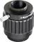 'C-Mount Adapter' in Schwarz mit grauem Rändelring und silbernem Metallhebel. Adapter zur Verbindung von Kameras mit Teleskopen oder Mikroskopen.