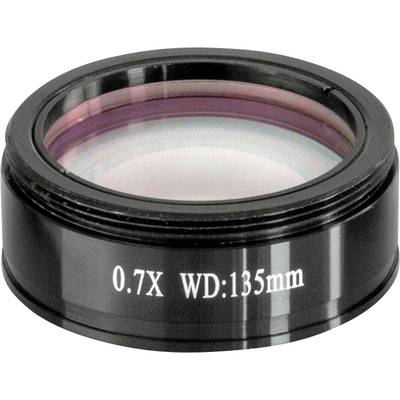 Ein schwarzes Objektiv mit der Beschriftung '0.7X WD:135mm', das möglicherweise für optische Vergrößerungen verwendet wird.