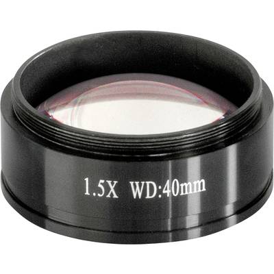 Vergrößerungslinse mit der Aufschrift '1.5X WD:40mm', verwendet zur Nahaufnahme oder Detailgenauigkeit in optischen Geräten.