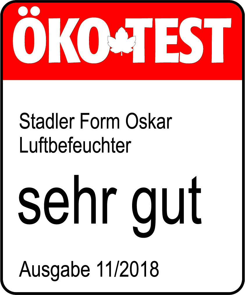 'ÖKO-TEST Siegel für Stadler Form Oskar Luftbefeuchter, Bewertung: sehr gut, Ausgabe 11/2018.'