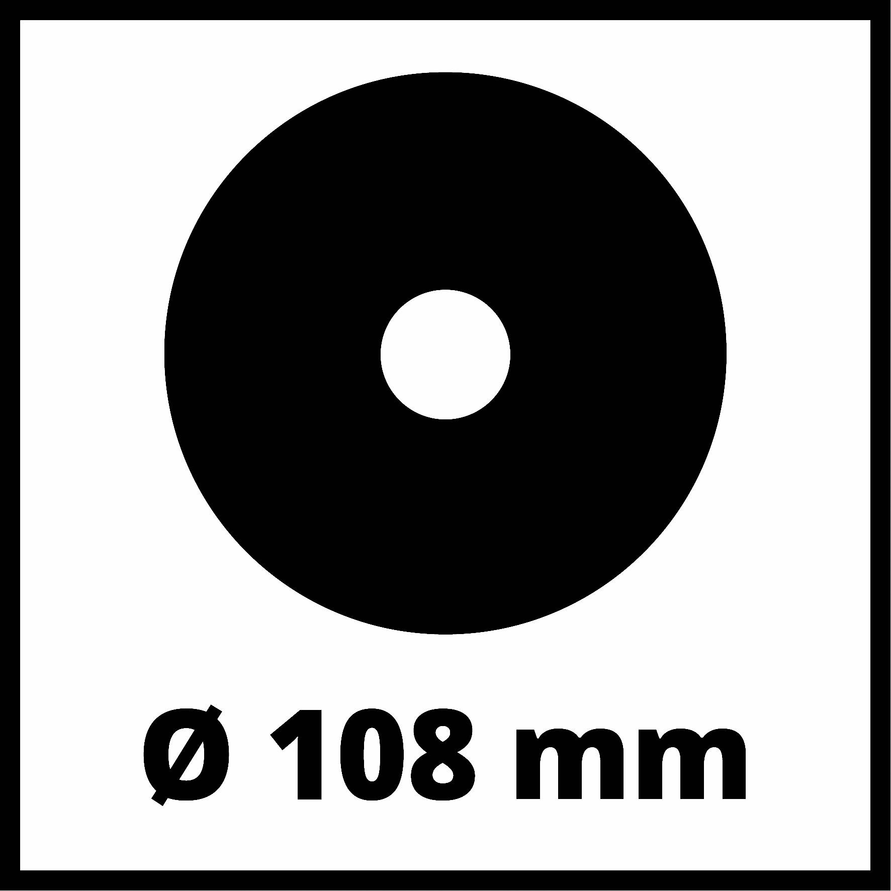 'Symbol eines Kreises mit einem Loch in der Mitte, beschriftet mit einem Durchmesser von 108 mm.'