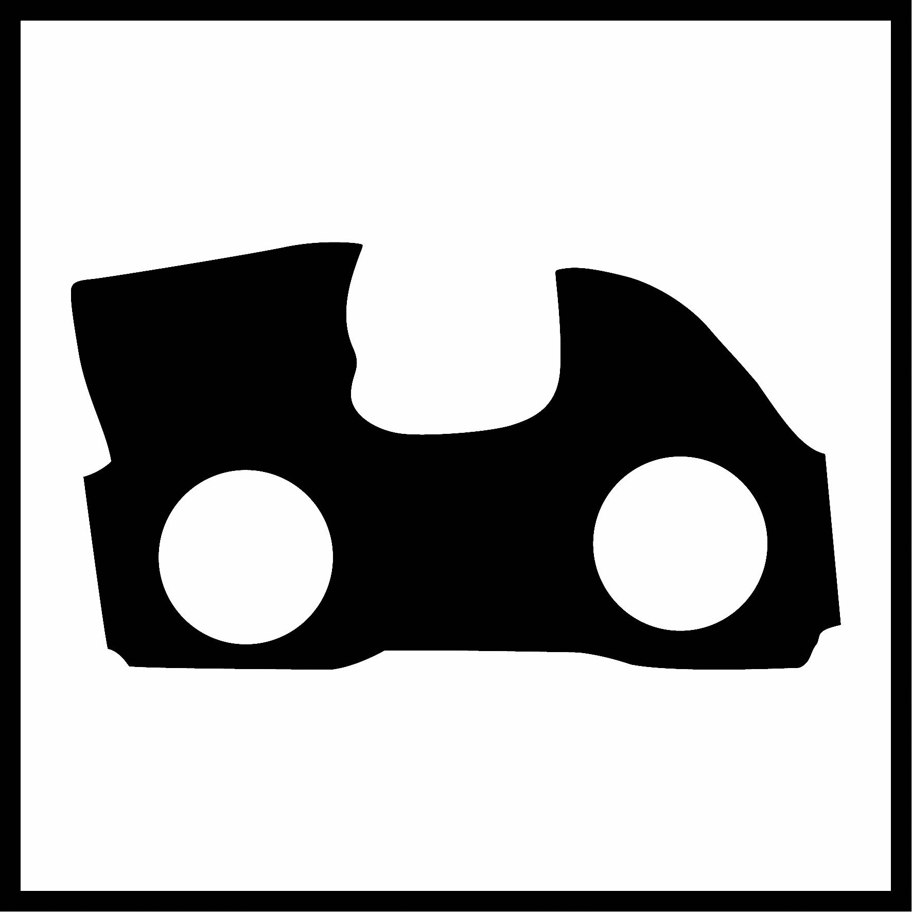 'Symbol eines Autos mit zwei großen Rädern in einer abstrakten, minimalistischen Silhouette ohne zusätzliche Details.'