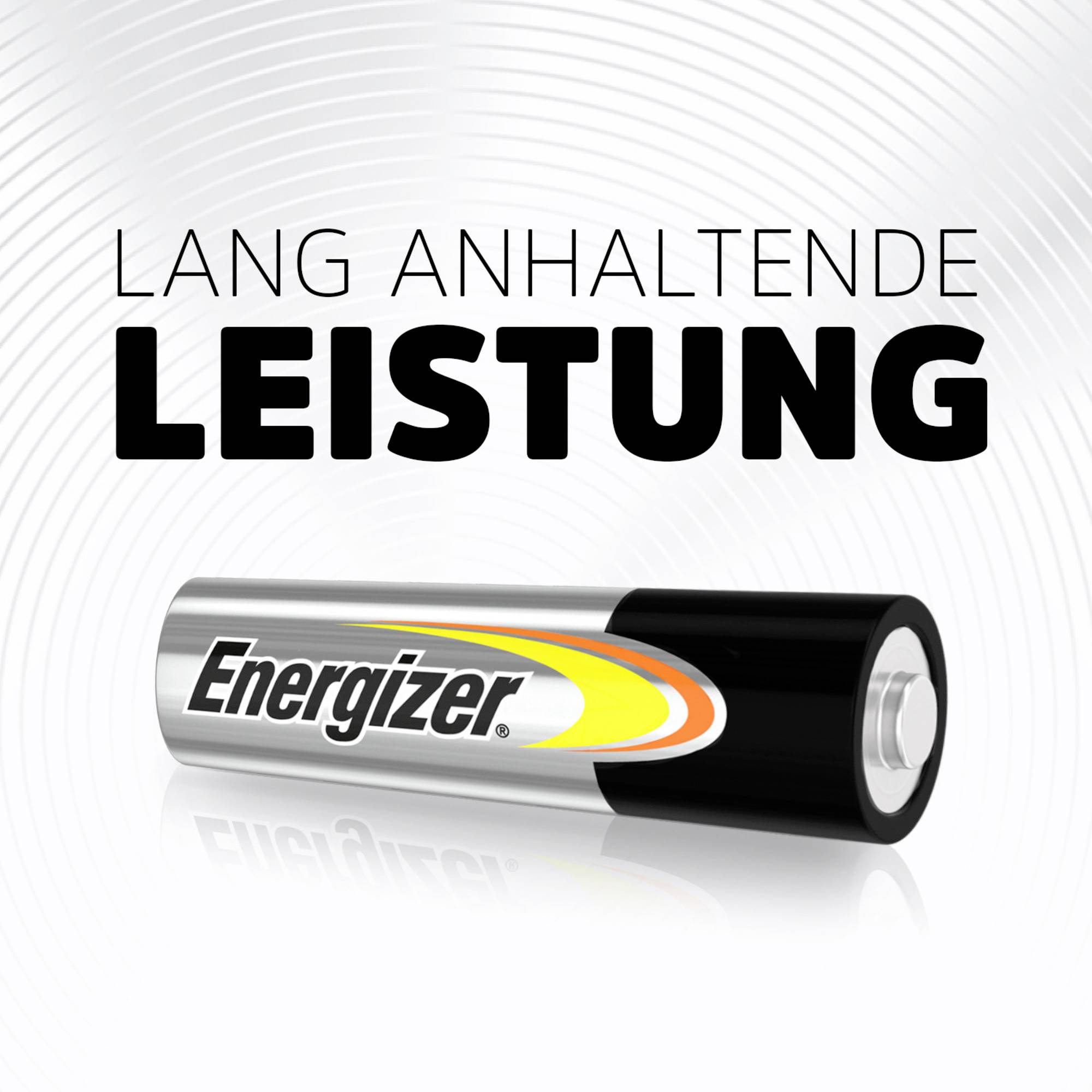 Die Abbildung zeigt eine Energizer-Batterie mit dem Slogan 'Lang anhaltende Leistung' im Hintergrund.