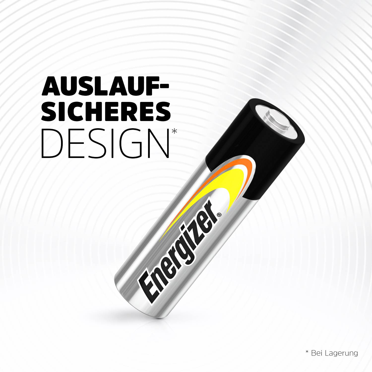 Eine Energizer-Batterie mit der Aufschrift 'Auslaufsicheres Design', hervorgehoben im Bild.