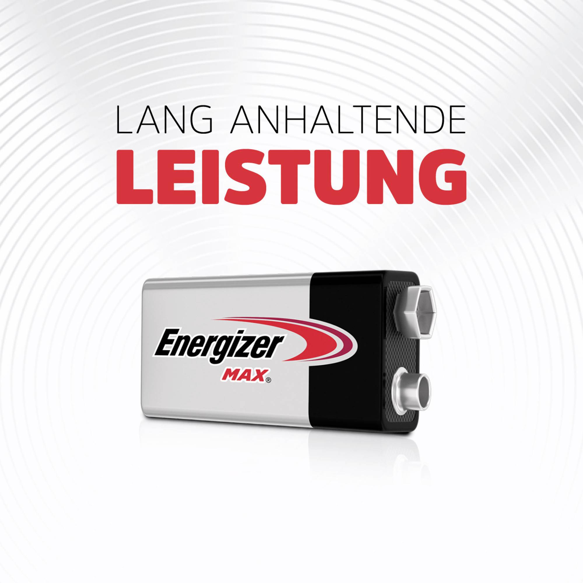 'Energizer Max Batterie' mit Text 'Lang anhaltende Leistung'.