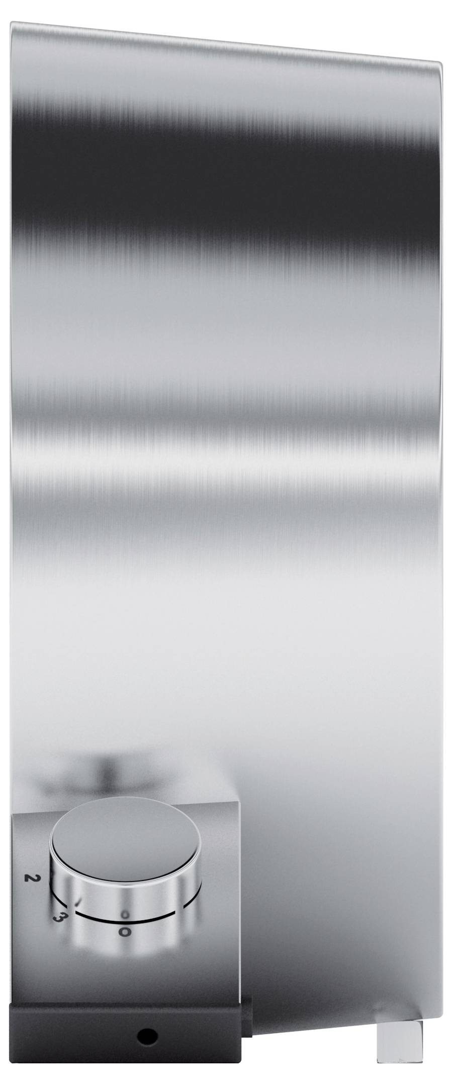 Moderner Edelstahl-Duschregler mit glatter, glänzender Oberfläche und einem Drehknopf, der ein minimalistisches Design betont.