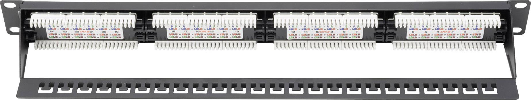 Patchpanel mit vier Reihen von Anschlüssen zur Kabelverwaltung in Netzwerksystemen.