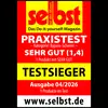 Magazincover für selbst ist der Mann / selbst, zeigt einen "PRAXISTEST" in der Kategorie "Bypass-Scheren" mit der Bewertung "SEHR GUT (1,4)" und "TESTSIEGER", Ausgabe 04/2026.