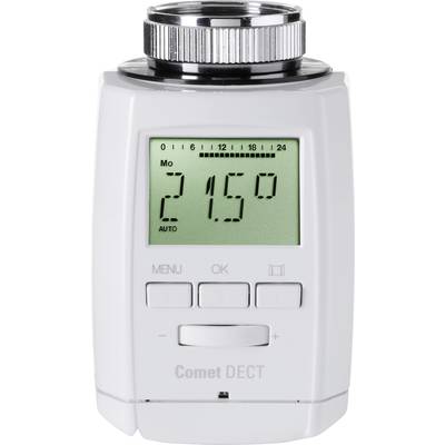 Ein digitales Heizkörperthermostat mit einem Display, das eine Temperatur von 21,5 Grad Celsius anzeigt.