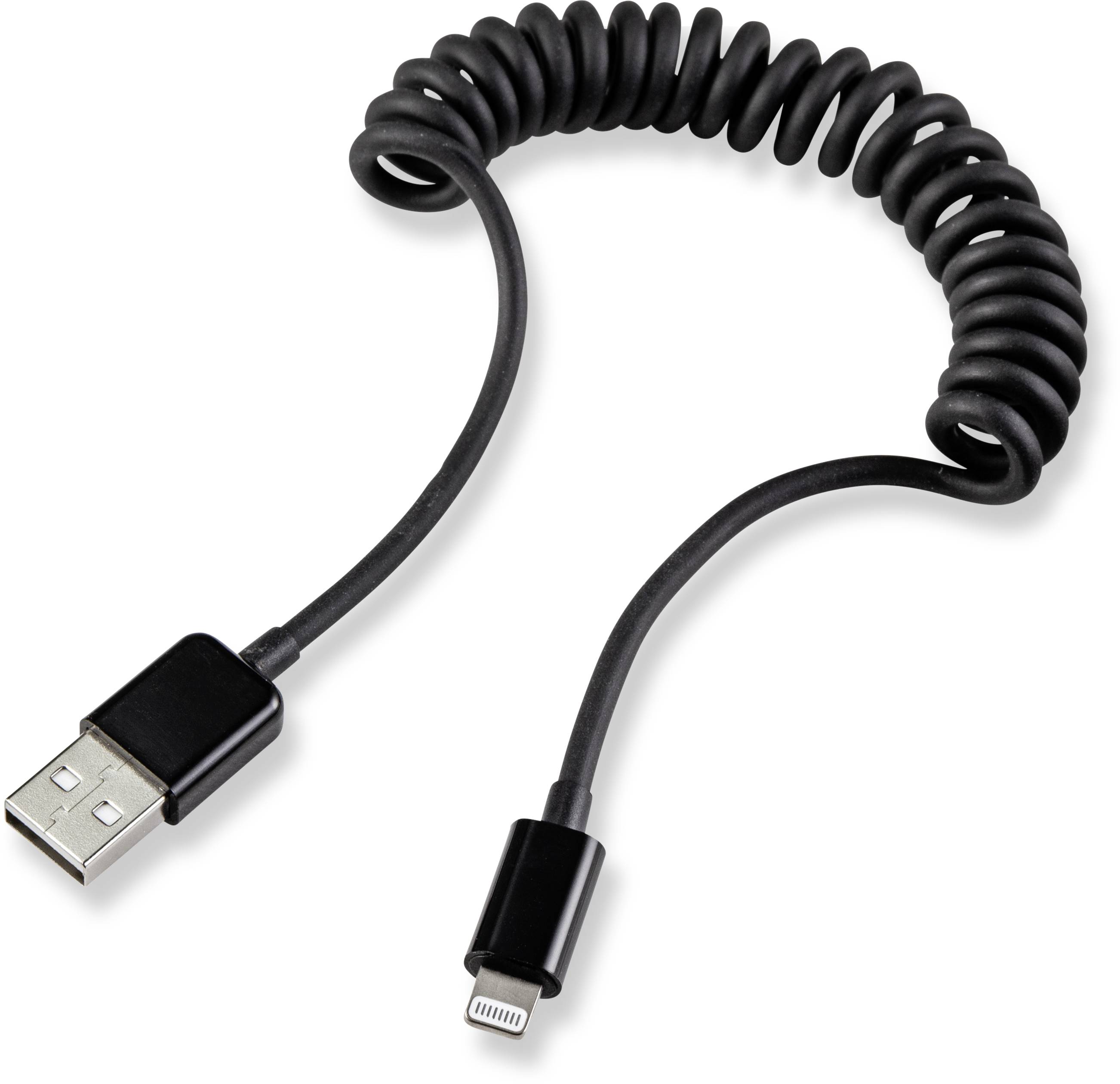 CONRAD USB 2.0 Spiralkabel [1x USB 2.0 Stecker A - 1x Apple Dock-Stecker Lightning] 0.95 m Schwarz R