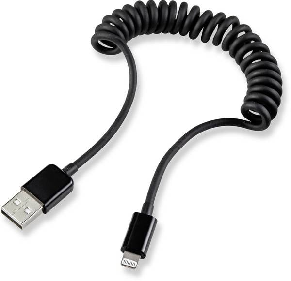 Renkforce USB-Kabel  USB 2.0 USB-A Stecker, Apple Lightning Stecker 0.95 m Schwarz Spiralkabel RF4087422