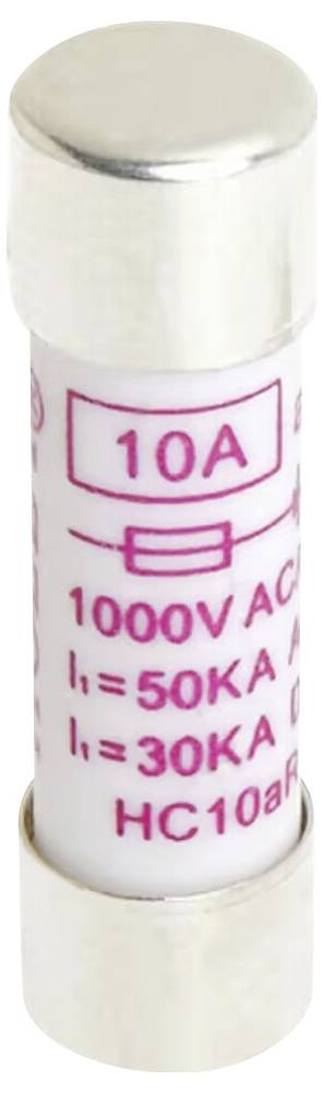 Sicherung mit 10 Ampere, geeignet für Spannungen bis 1000V AC/DC, Bruchstrom von 50KA bei AC und 30KA bei DC, Typ HC10aR.