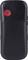 Ein schwarzes Telefon mit einem roten Knopf und Lautsprecher auf der Rückseite, rechteckige Form, für mobile Kommunikation geeignet.