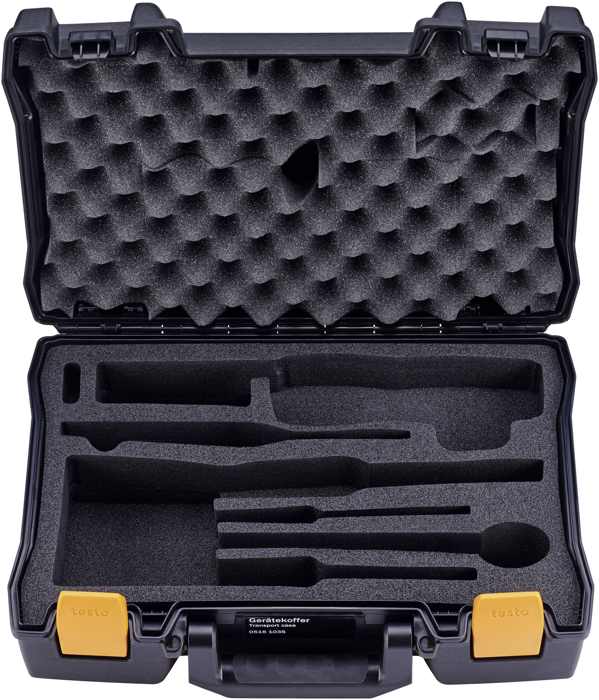 Offener Werkzeugkoffer mit Schaumstoffinlay und Ausschnitten zur Aufbewahrung von Werkzeugen, leere Fächer sichtbar.