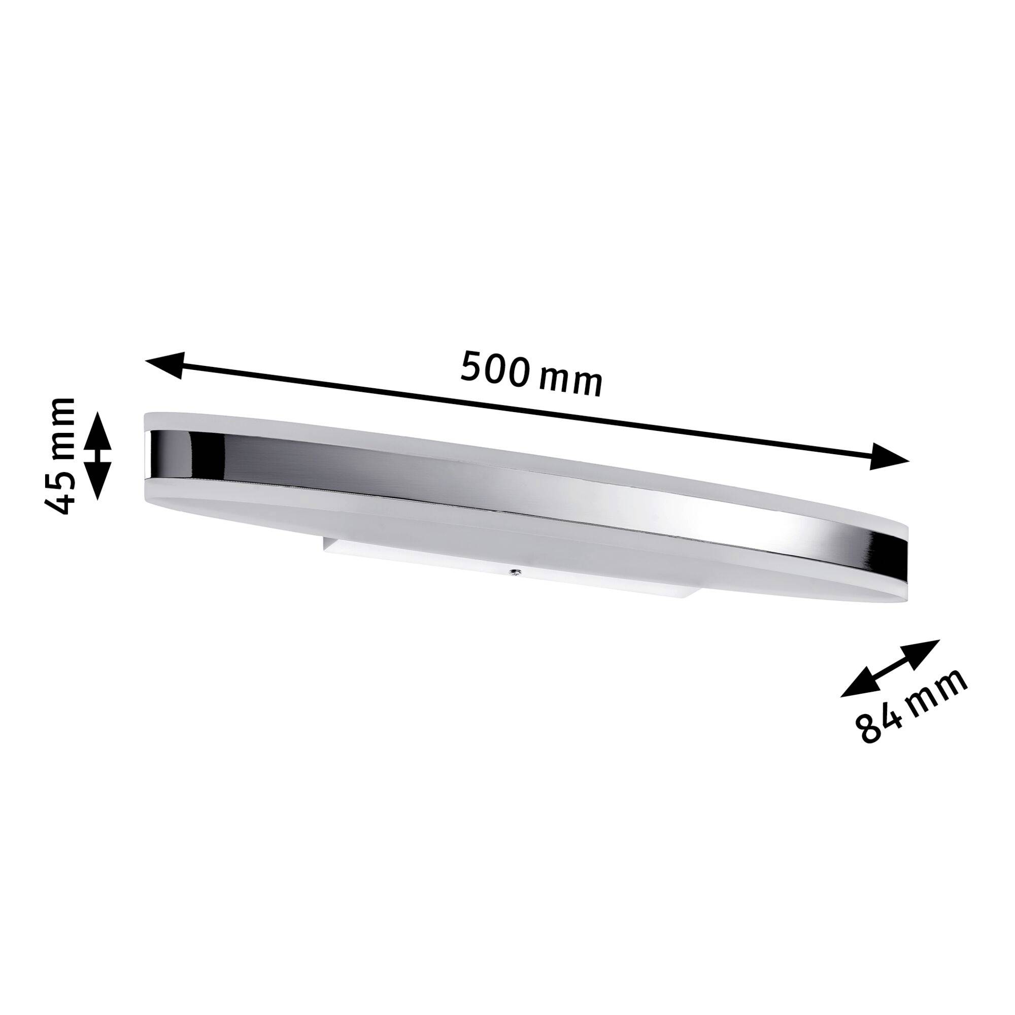 LED-Deckenleuchte, runde Form, 500 mm Durchmesser, 45 mm Höhe, 84 mm Breite, silberner Rand, Montage an der Decke.