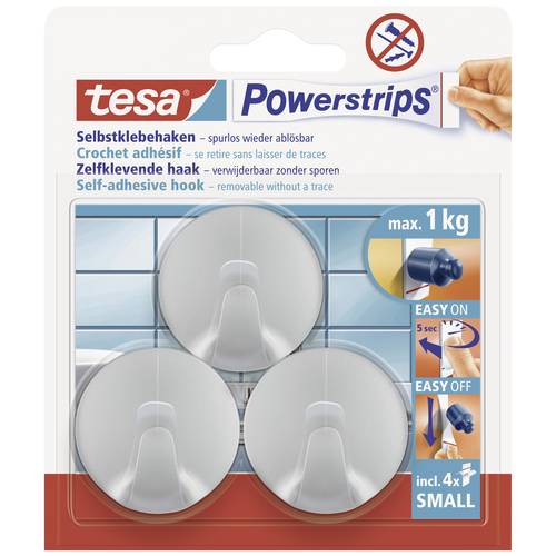Thumbnail - tesa POWERSTRIPS® tesa POWERSTRIPS® Klebehaken Small Rund Chrom (matt) Inhalt: 3 St. Chrom (matt) Inhalt: 3 St.